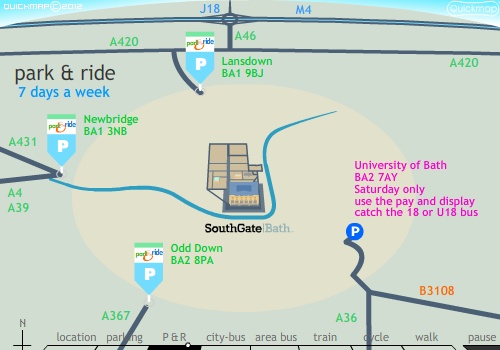 SouthGate Bath 850 car park map with driving routes and car park entrance