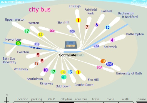 SouthGate Bath bus map for city bus services