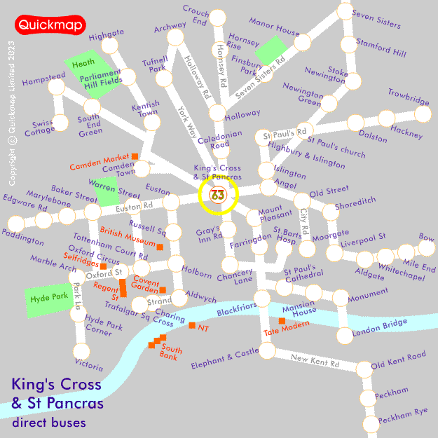 moving map of buses from Kings Cross & St.Pancras International Stations, London
